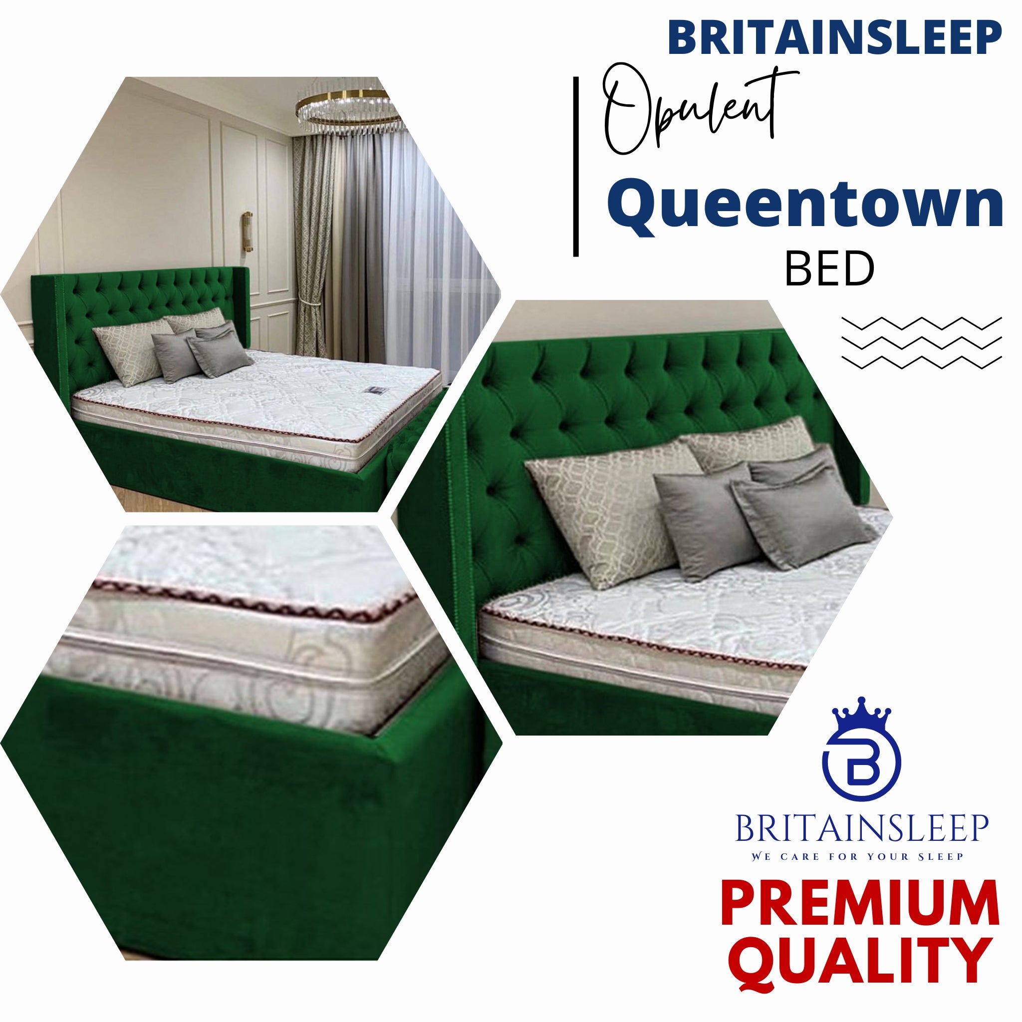Queen Town Double Studded 50'' Wing Ottoman Storage Bed Frame | Double | Single | Small Double | KingSize | Super King Size Bed Britainsleep
