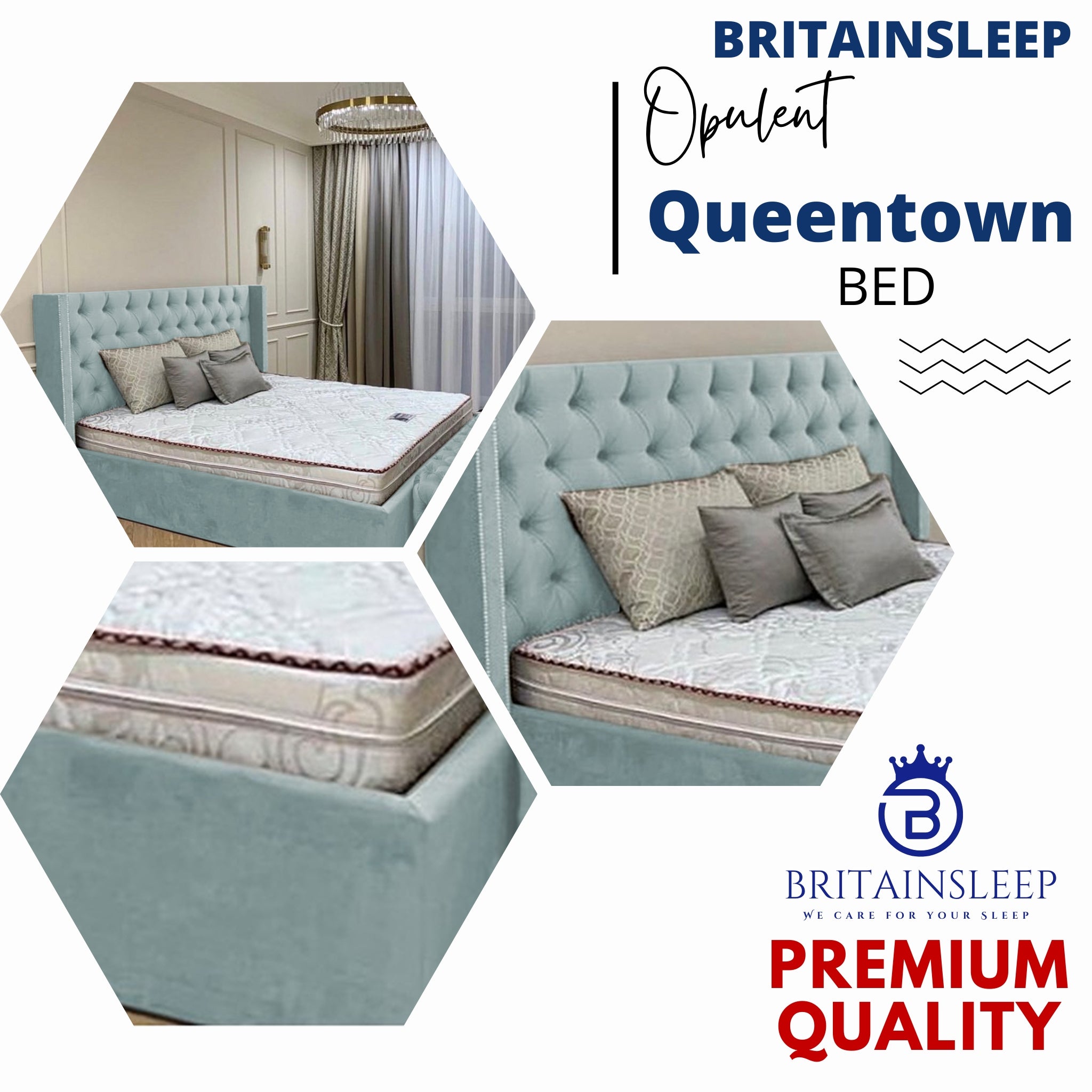Queen Town Double Studded 50'' Wing Ottoman Storage Bed Frame | Double | Single | Small Double | KingSize | Super King Size Bed Britainsleep