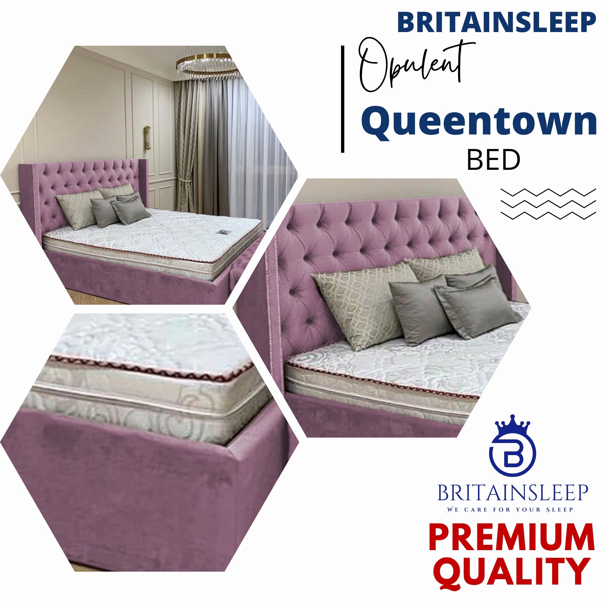 Queen Town Double Studded 50'' Wing Ottoman Storage Bed Frame | Double | Single | Small Double | KingSize | Super King Size Bed Britainsleep