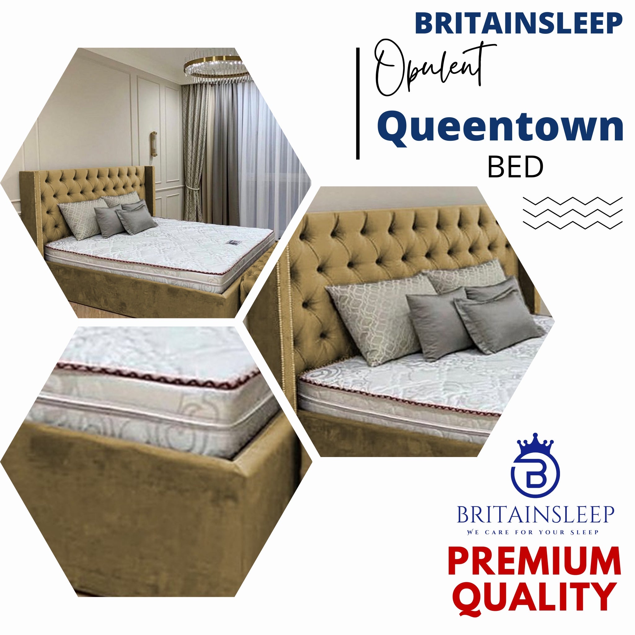 Queen Town Double Studded 50'' Wing Ottoman Storage Bed Frame | Double | Single | Small Double | KingSize | Super King Size Bed Britainsleep