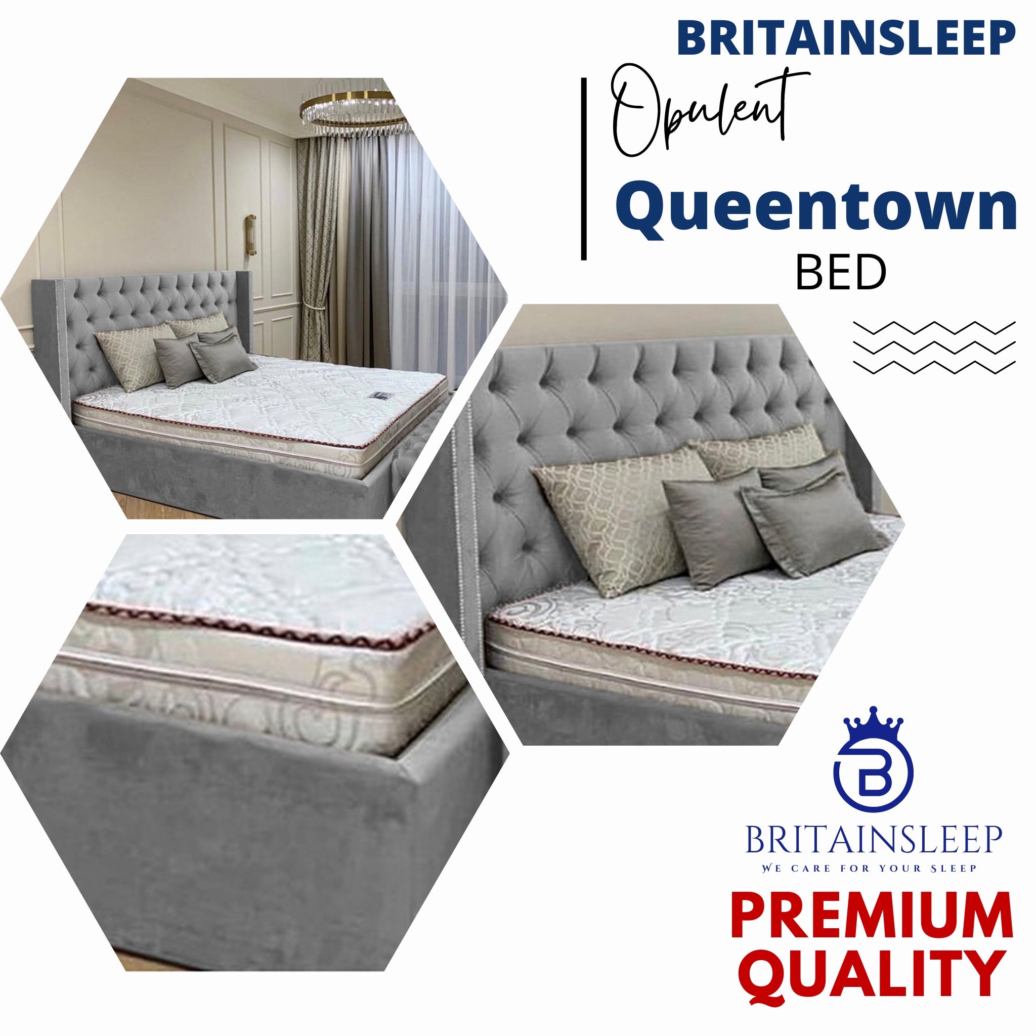 Queen Town Double Studded 50'' Wing Ottoman Storage Bed Frame | Double | Single | Small Double | KingSize | Super King Size Bed Britainsleep