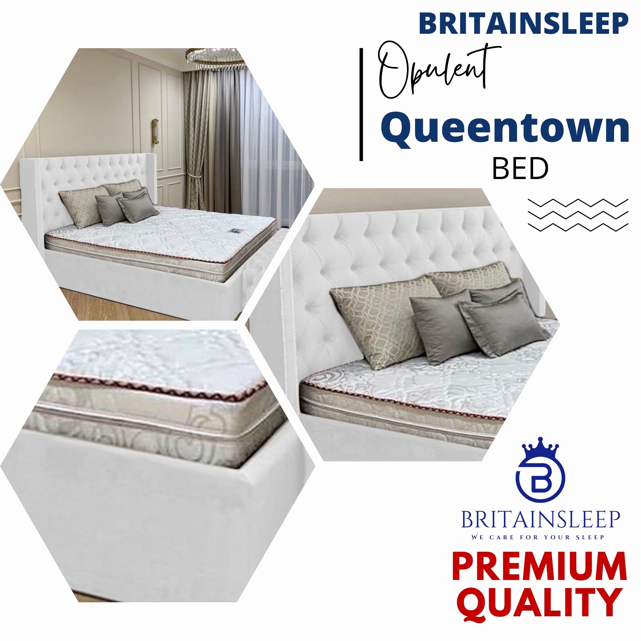 Queen Town Double Studded 50'' Wing Ottoman Storage Bed Frame | Double | Single | Small Double | KingSize | Super King Size Bed Britainsleep