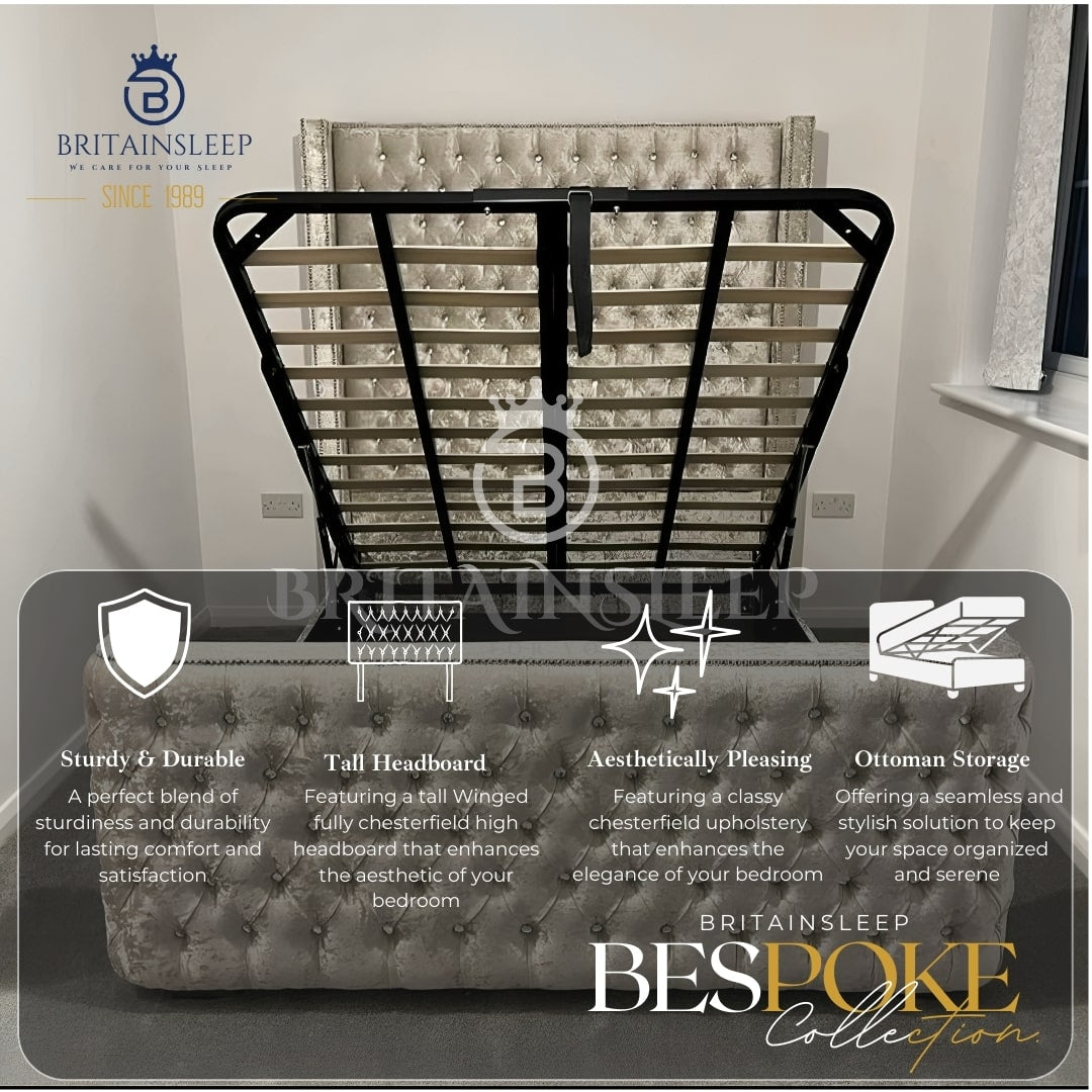 Britainsleep 54'' Windermere Upholstered Ottoman Storage Bed Frame | Double | Single | Small Double | KingSize | Super King Size Bed Britainsleep