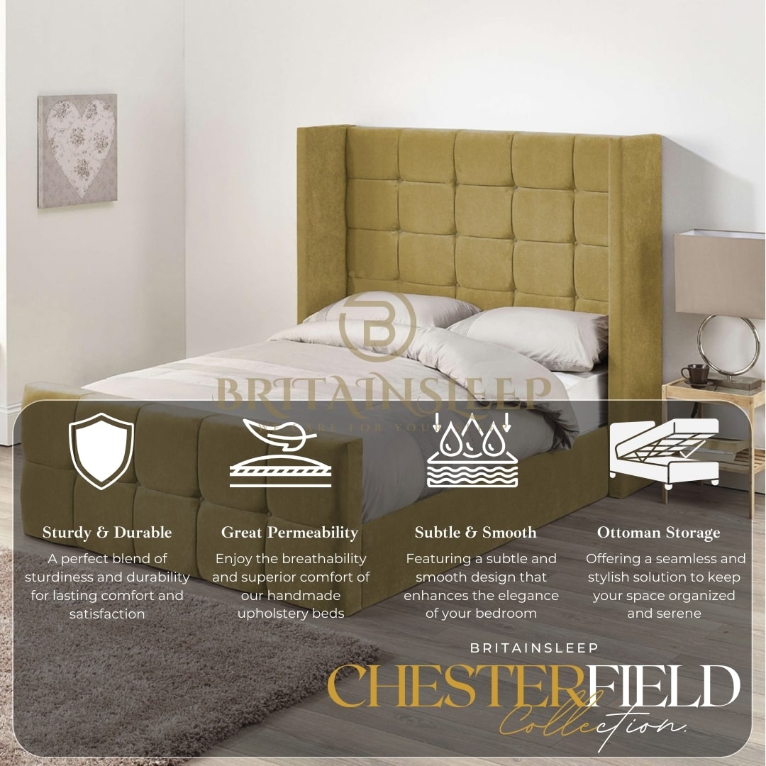 ACAMAR Winged Upholstered Bed Frame Britainsleep