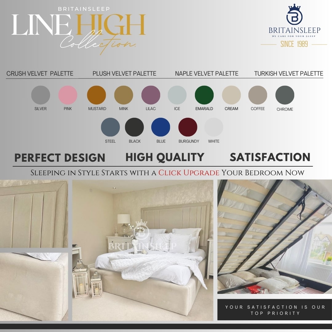 Special 14'' Sides Ashley Upholstered Ottoman Storage Bed Frame | Double | Single | Small Double | KingSize | Super King Size Bed Britainsleep
