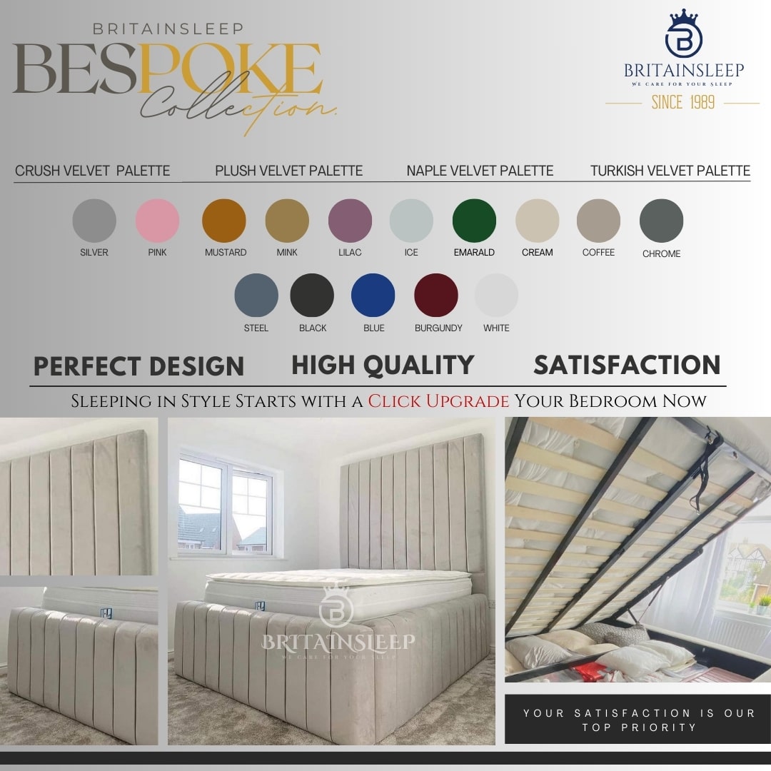 Britainsleep 18'' Side Baudoin Upholstered Ottoman Storage Bed Frame | Double| KingSize | Super King Size Bed Britainsleep
