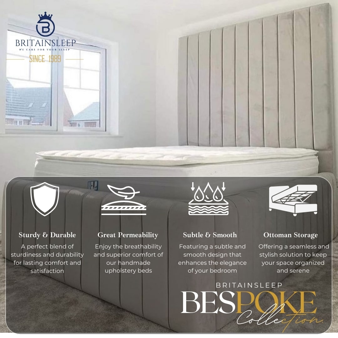 Britainsleep 18'' Side Baudoin Upholstered Ottoman Storage Bed Frame | Double| KingSize | Super King Size Bed Britainsleep