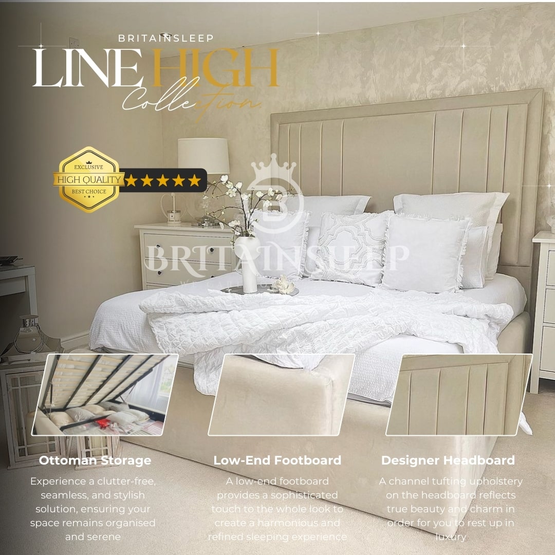 Special 14'' Sides Ashley Upholstered Ottoman Storage Bed Frame | Double | Single | Small Double | KingSize | Super King Size Bed Britainsleep