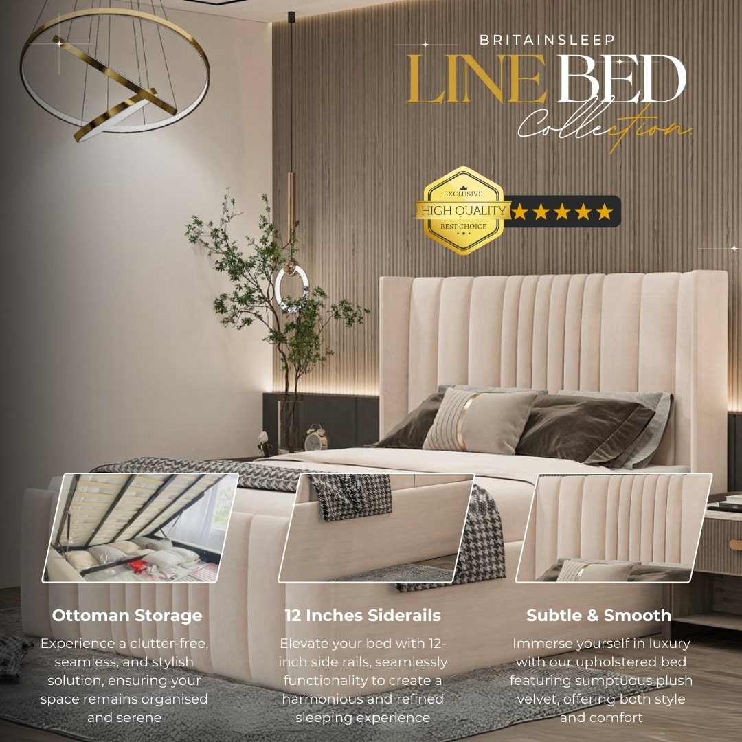 Britainsleep Denzel Upholstered Ottoman Storage Bed Frame | Double | Single | Small Double | KingSize | Super King Size Bed Britainsleep