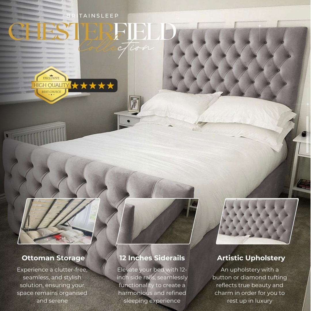 60'' Luxury Clara Upholstered Bed Frame with Ottoman Storage Options Britainsleep
