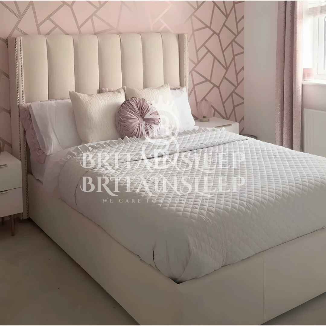 Hera Studded Winged Upholstered Bed Britainsleep