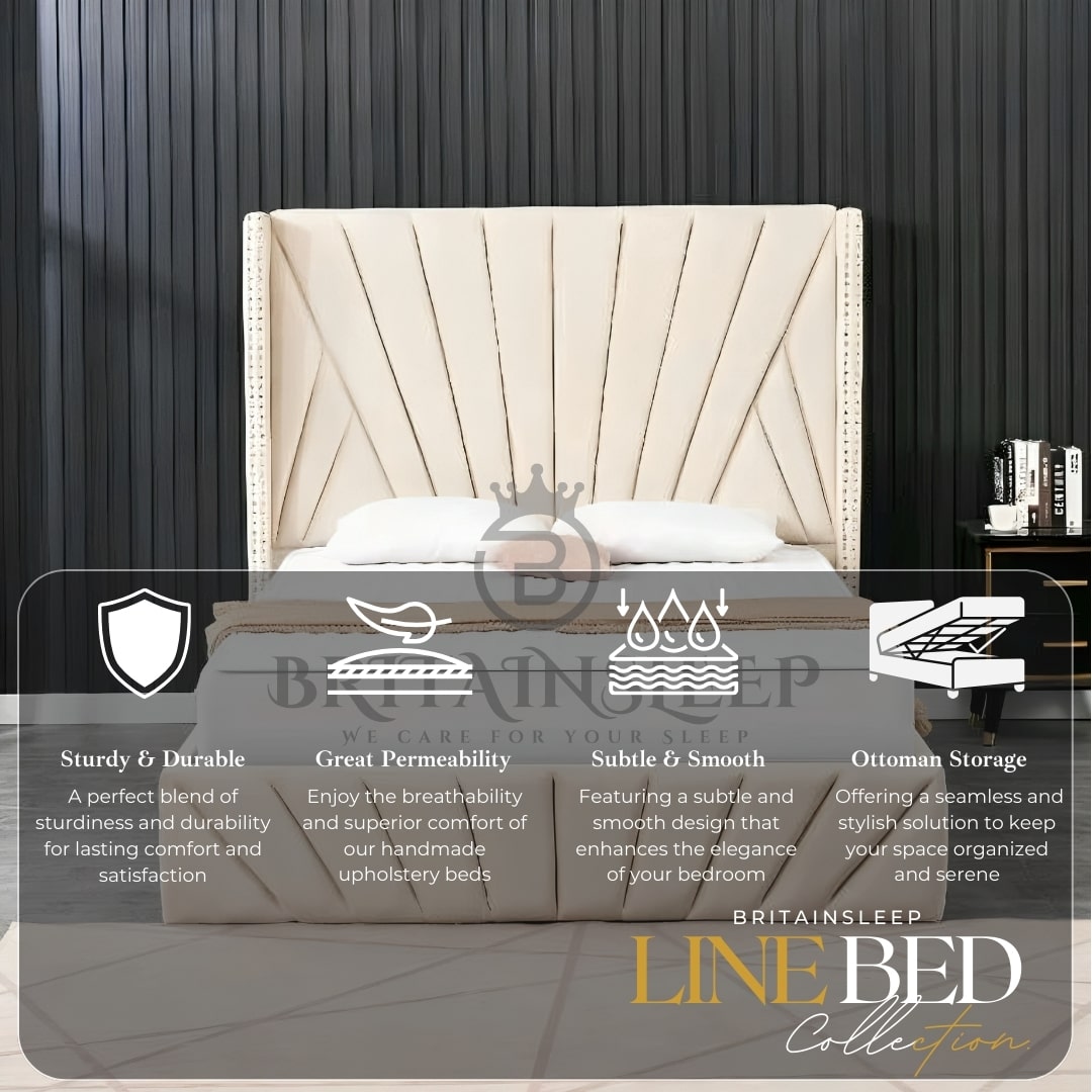 Indiana 60'' Tall Headboard Line Ottoman Upholstered Storage Bed Britainsleep