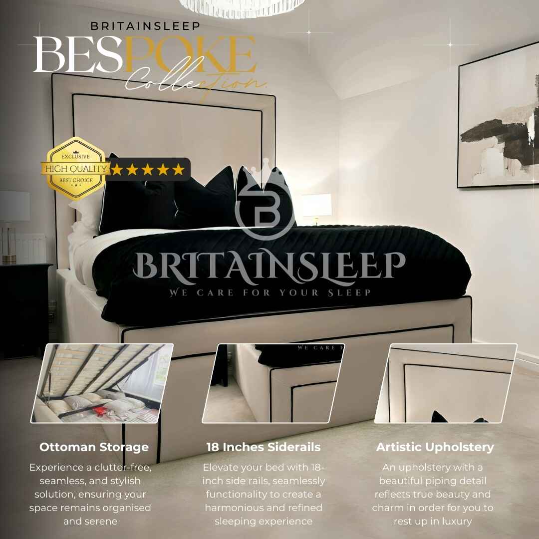 18” Sides Luxury Piping Upholstered Bed Frame Britainsleep