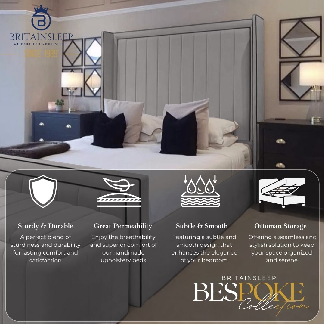 Luxury Wing Piping Upholstered Bed Frame Britainsleep