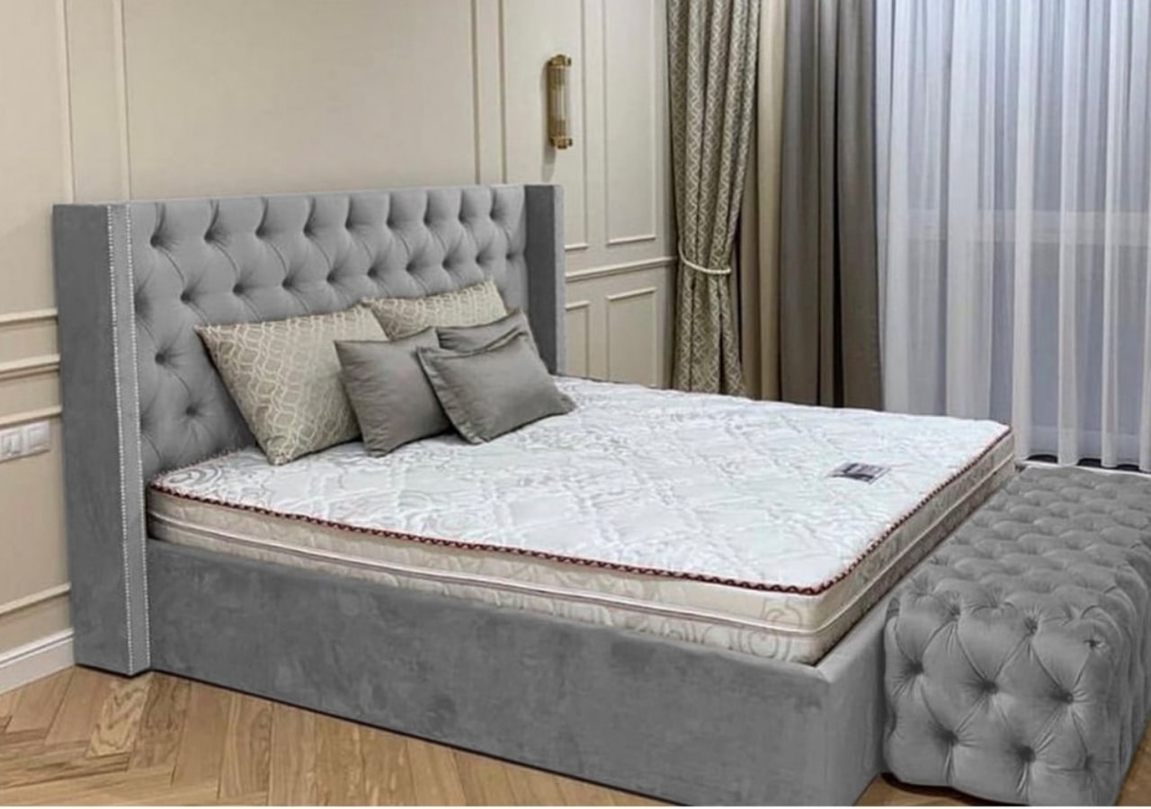 Queen Town Double Studded 50'' Wing Ottoman Storage Bed Frame | Double | Single | Small Double | KingSize | Super King Size Bed Britainsleep