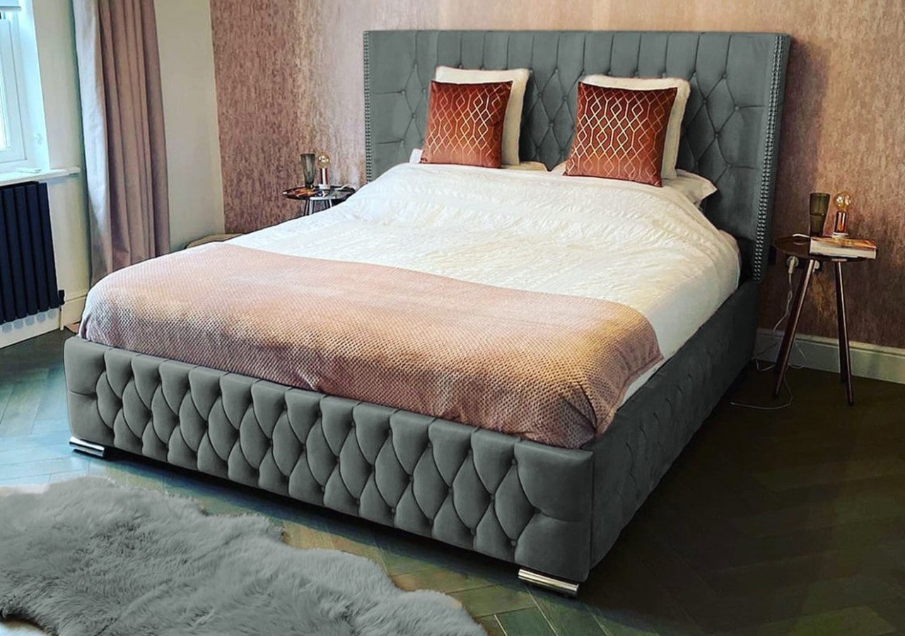 Frankfurt Studded Double Winged Upholstered Bed Britainsleep